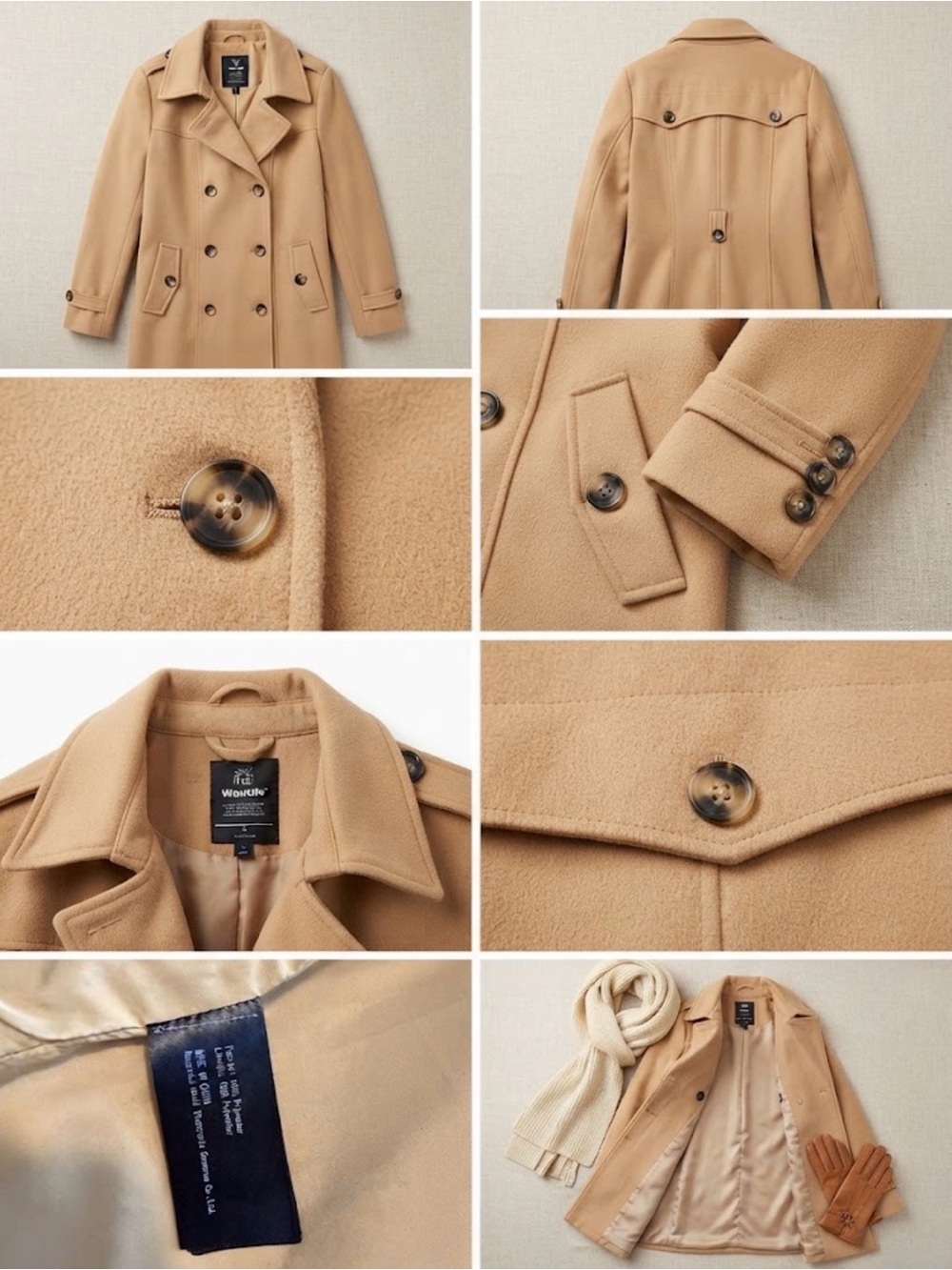 Wool-Blend Double-Breasted Trench Coat - Camel Women’s